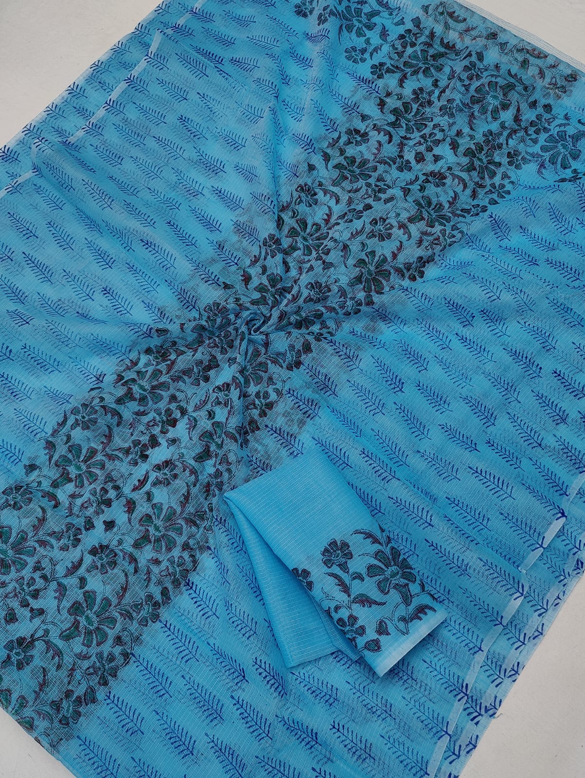 Kota Doria Soft Cotton Hand Block Printed Saree
