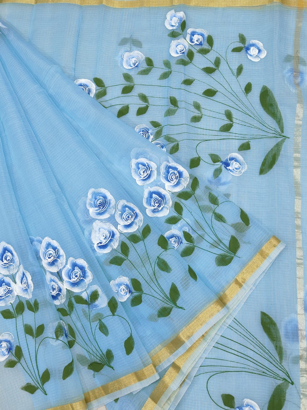 Kota Doria Mix Cotton Brush Paint Saree