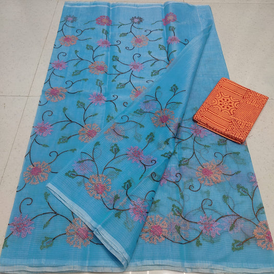 Kota Doria Embroidery Saree