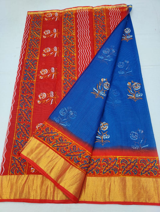 Kota Doria Hand Block Print Saree