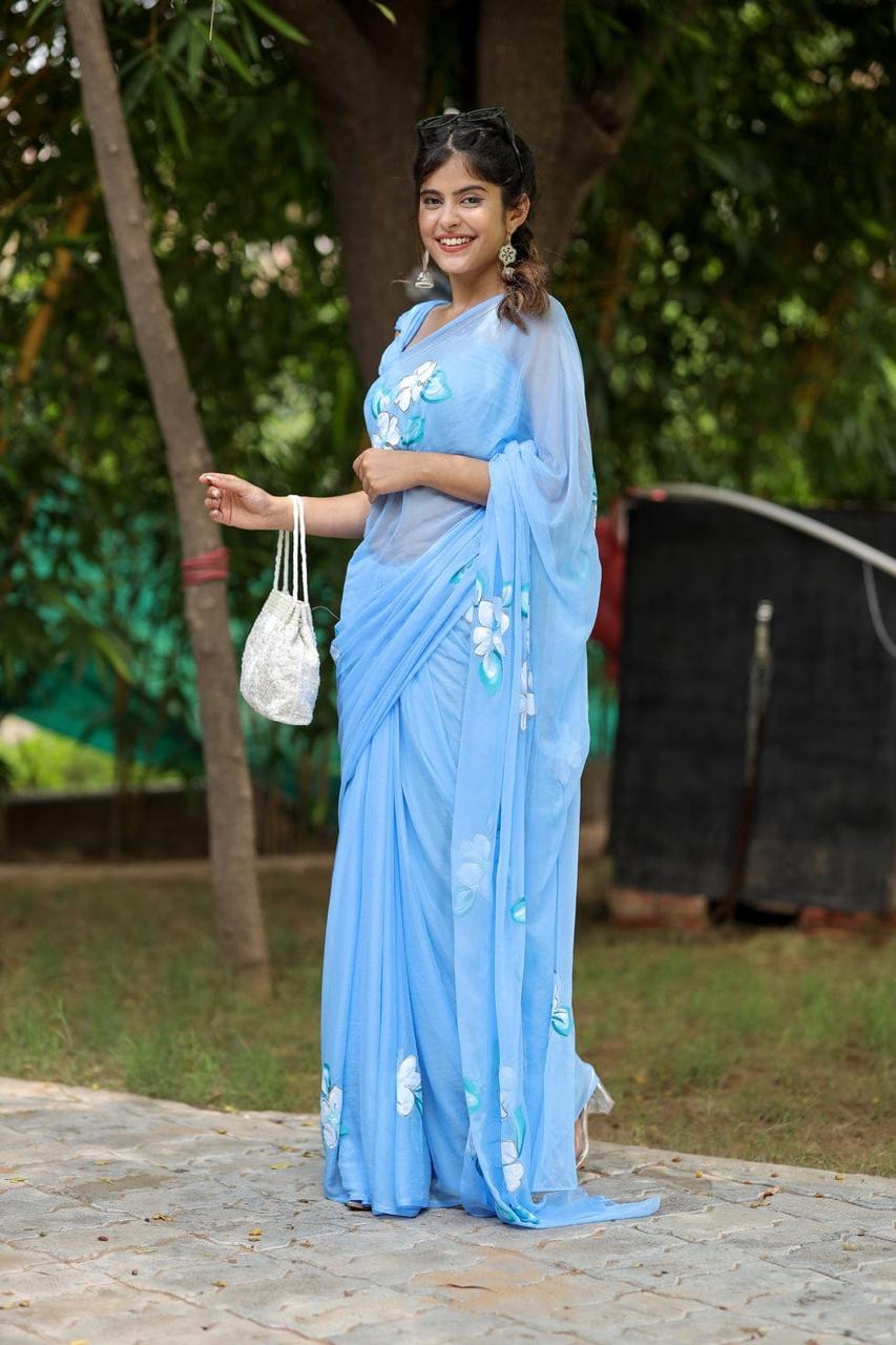 Mulmul Cotton Saree with Hand Painting
