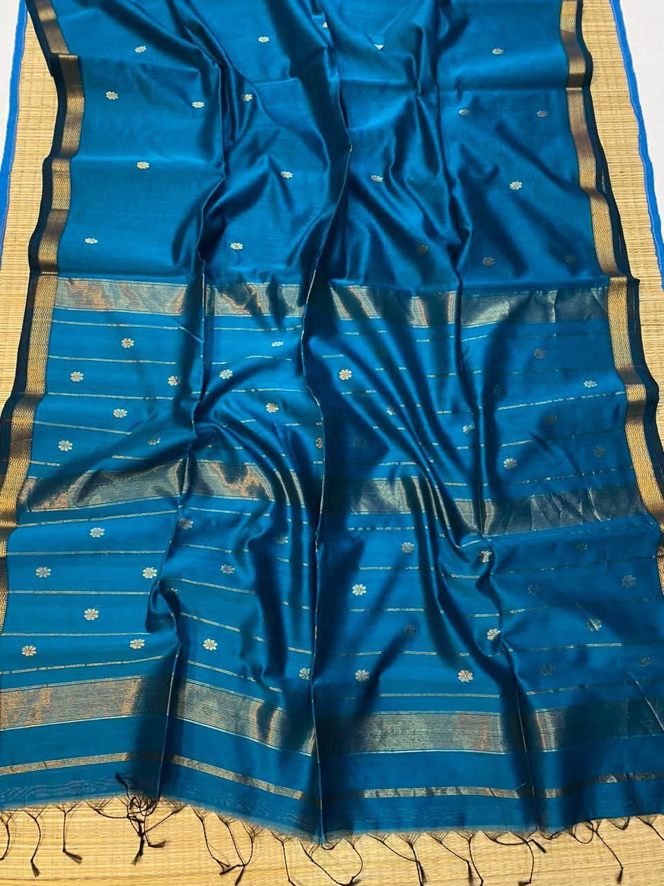 Maheshwari Cotton Silk Saree with Golden Zari Buta