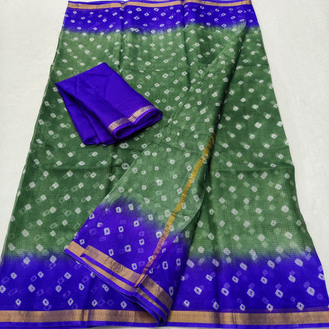 Kota Doria Pure Silk Saree with Hand Dye Bandhej