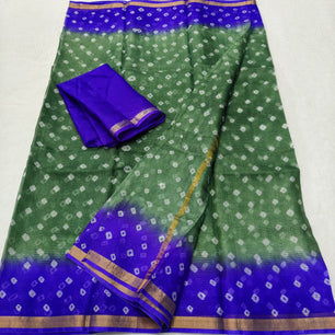 Kota Doria Pure Silk Saree with Hand Dye Bandhej