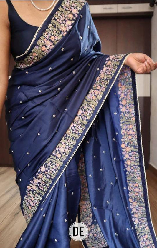 Tussar Munga Silk Embroidery Saree