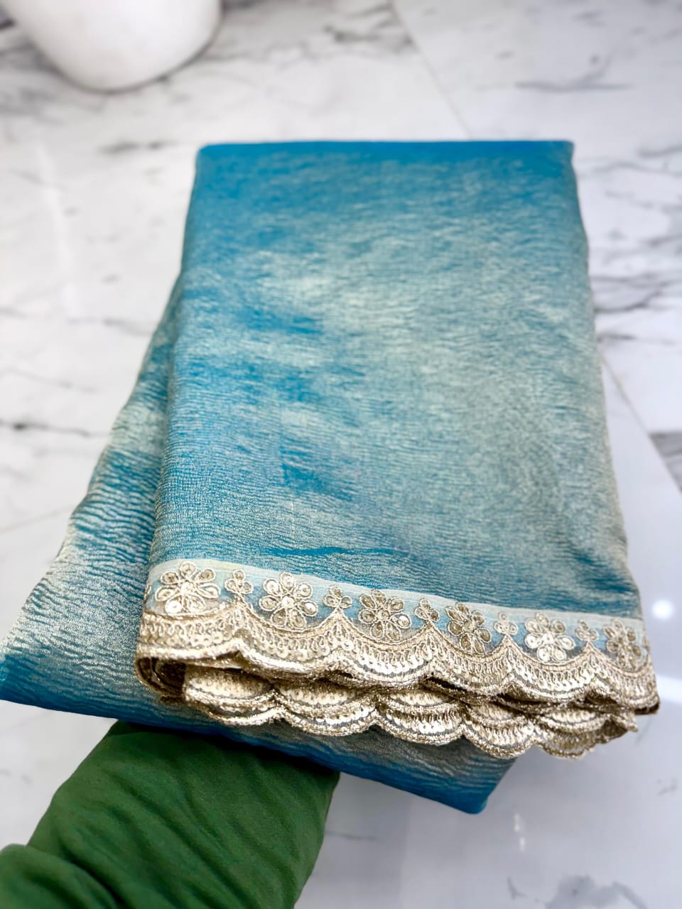 Tissue Plain Saree with Lace Work