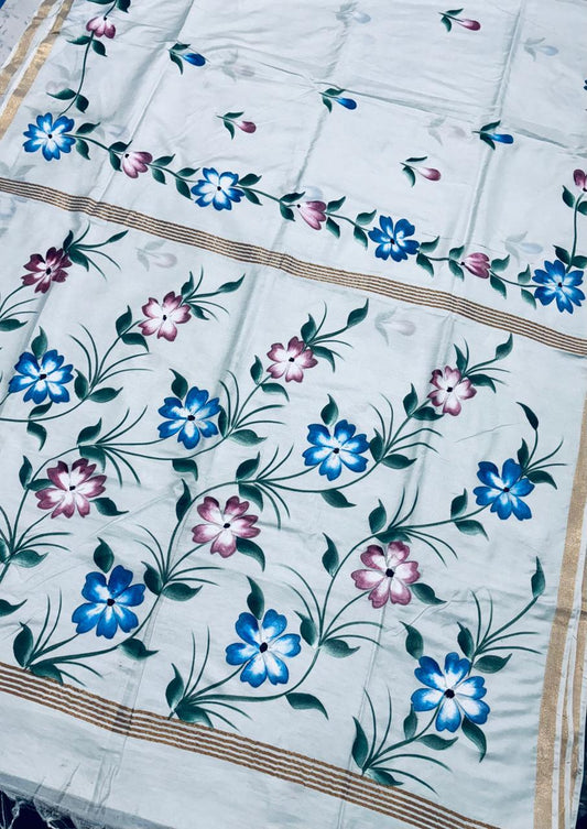 Katan Silk Saree with Hand Brush Painting