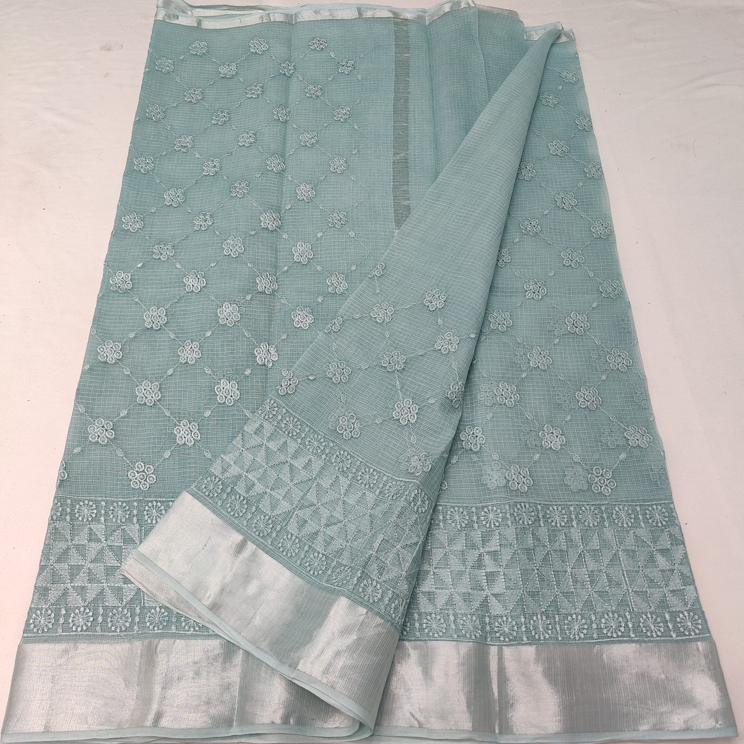 Kota Doria Chikankari Embroidery Saree