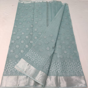 Kota Doria Chikankari Embroidery Saree