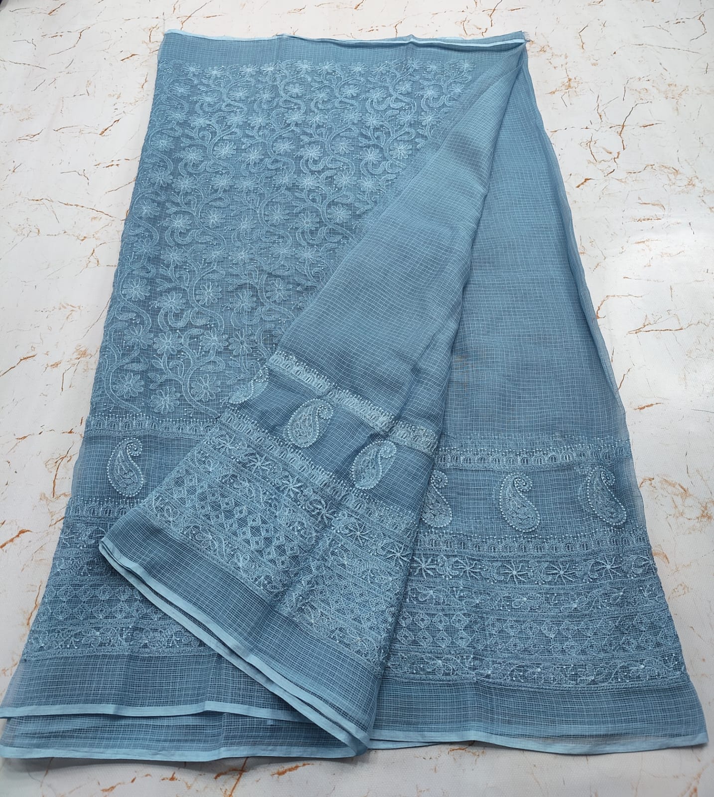 Kota Doria Pure Cotton Self Embroidery Saree