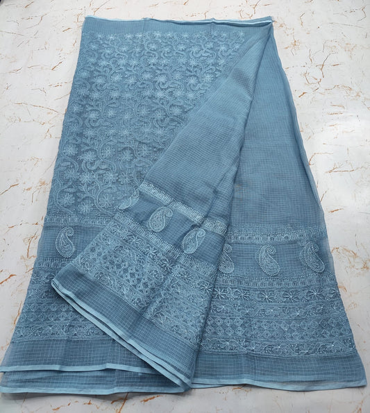 Kota Doria Pure Cotton Self Embroidery Saree