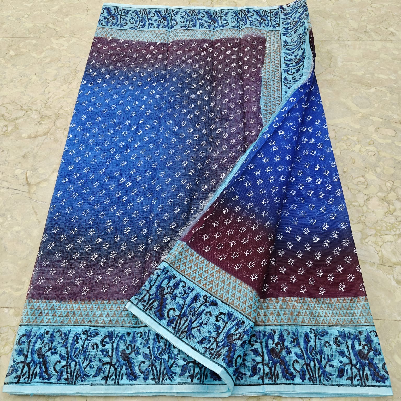 Kota Doria Hand Block Print Saree