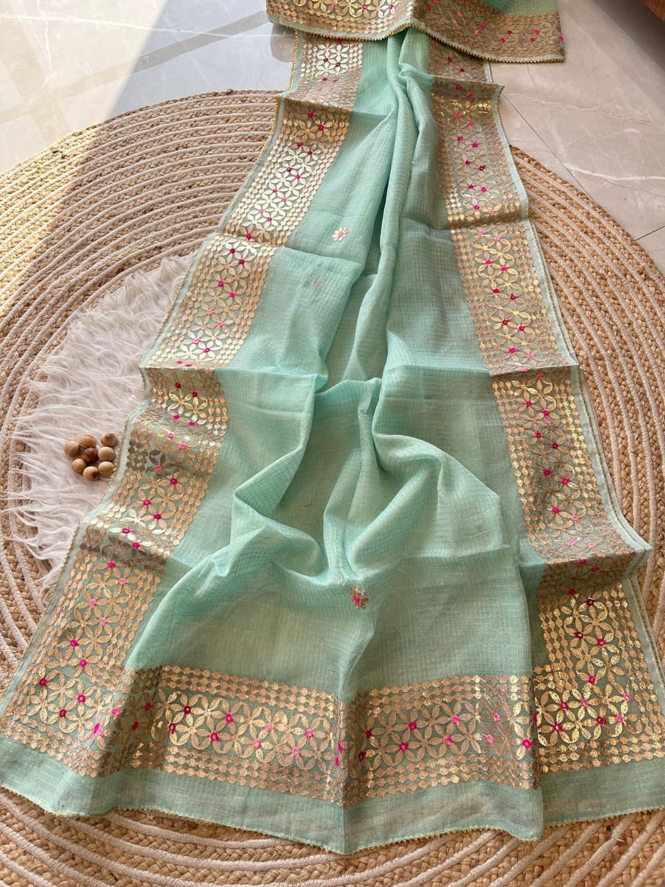 Kota Doria Mix Cotton Gotta Patti Work Saree