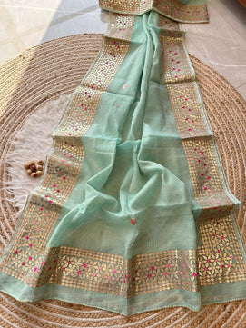 Kota Doria Mix Cotton Gotta Patti Work Saree