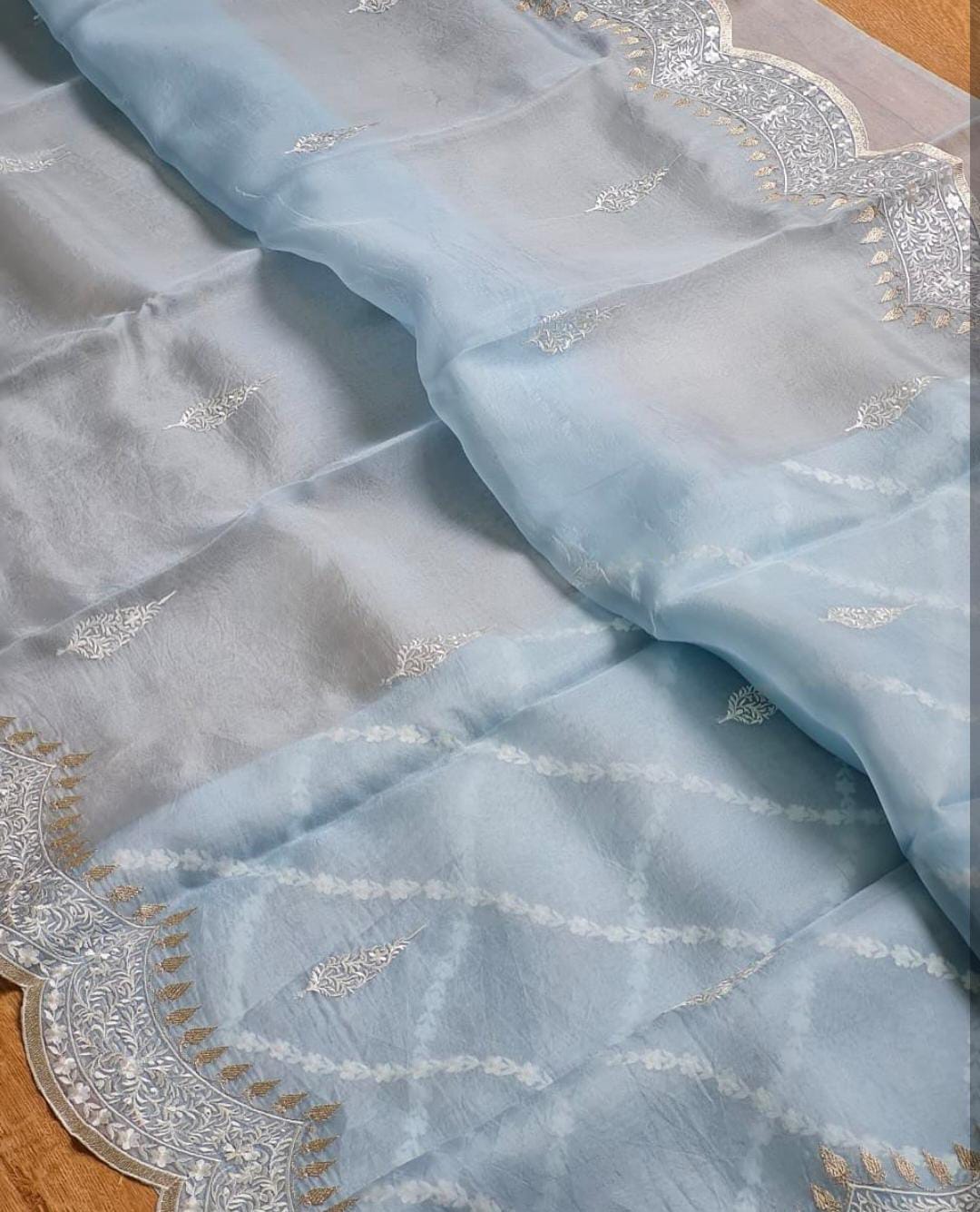 Kora Organza Saree with Beautiful Embroidery Work
