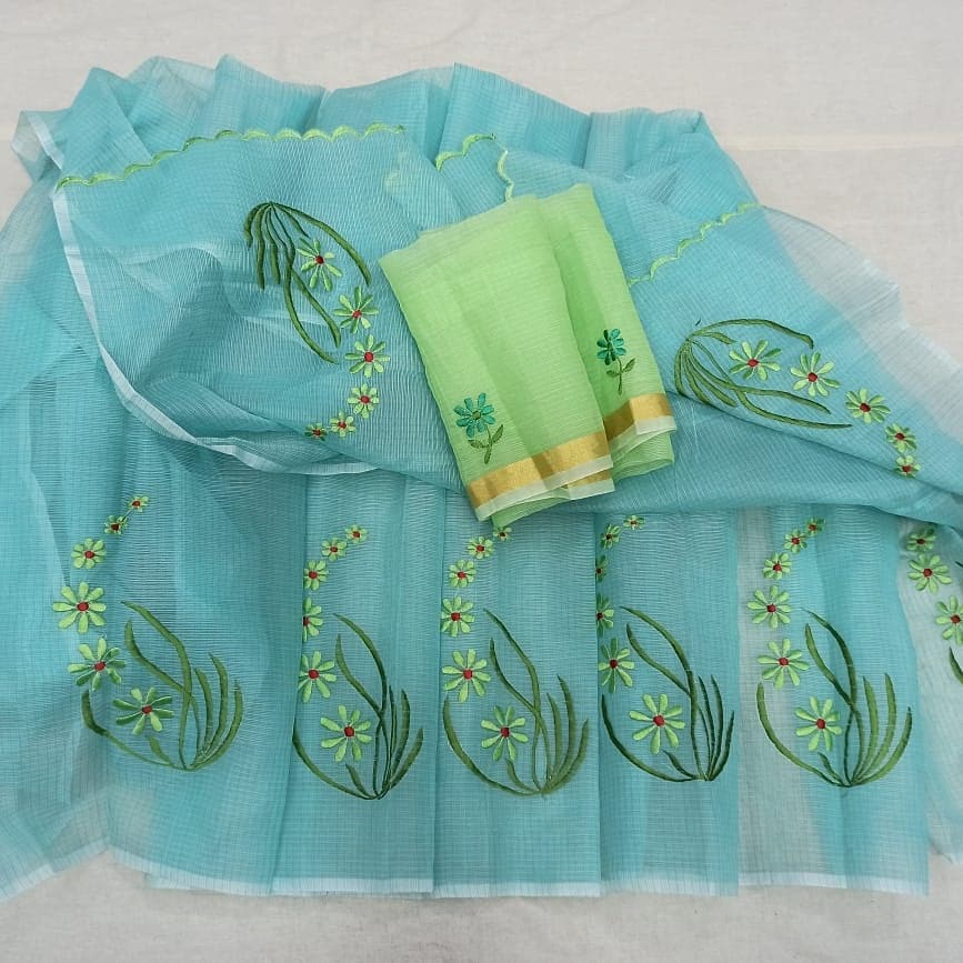 Kota Cotton Embroidery Work Saree