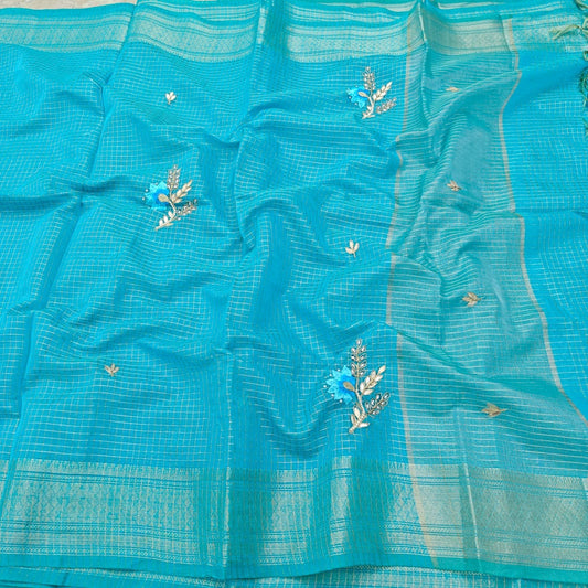 Zari Checks Kota Hand Work Saree