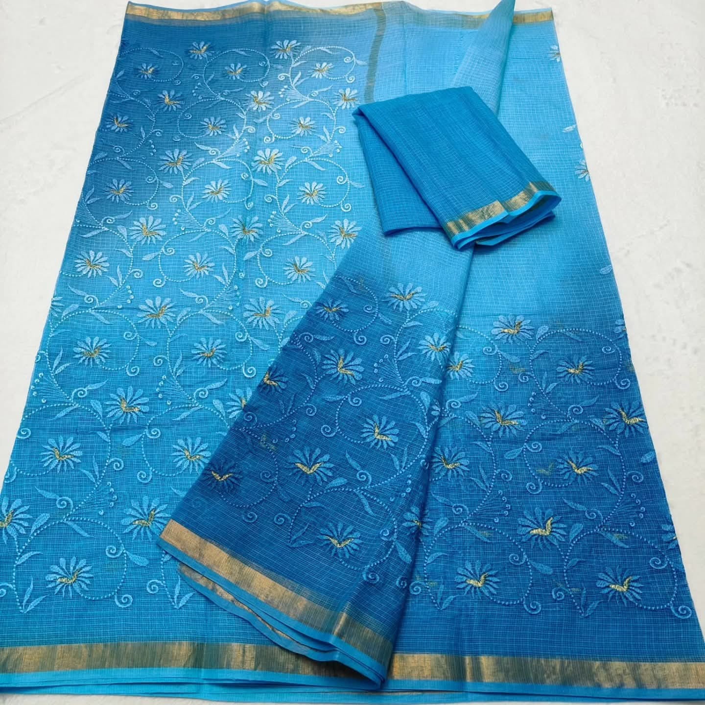 Kota Doria Chickenkari Embroidery Saree