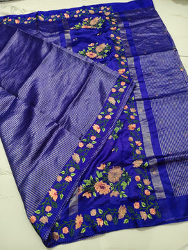 Tissue Stripe Saree with Embroidery Work