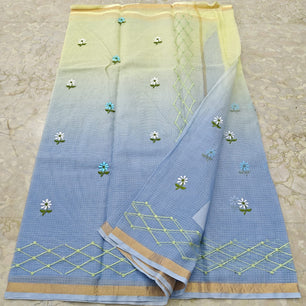 Kota Doria Pure Cotton Saree with Hand Machine Embroidery