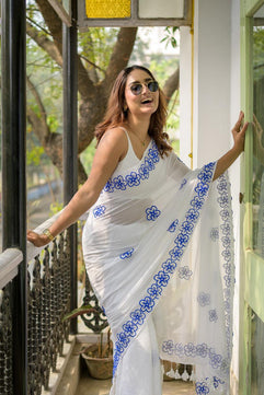 Mulmul Cotton Saree with Hand Painting