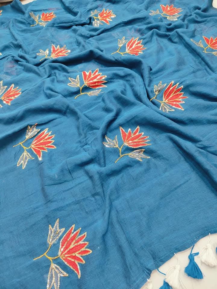 Pure Mulmul Cotton Saree with Sequin Work