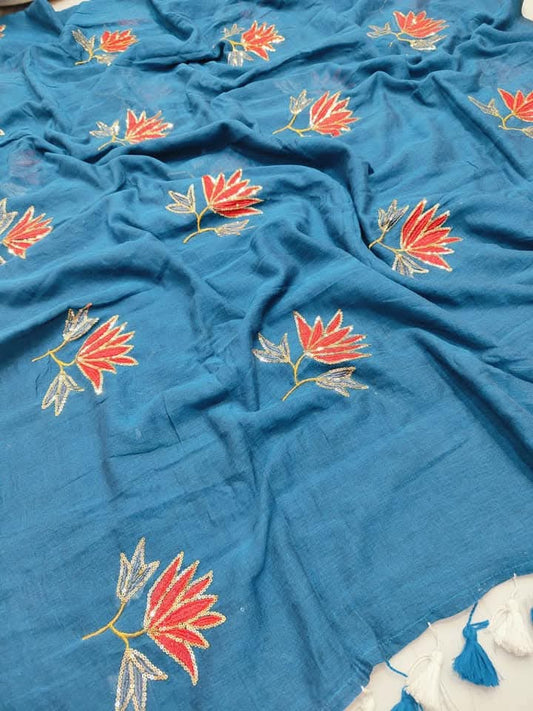 Pure Mulmul Cotton Saree with Sequin Work