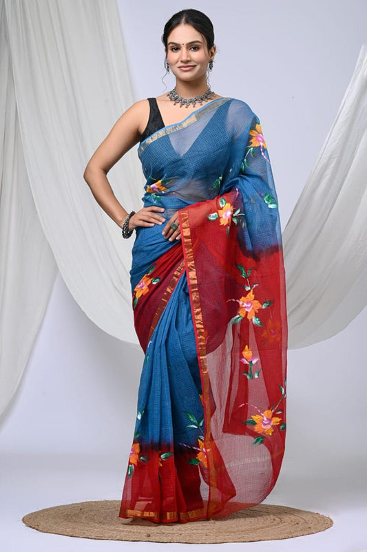 Pure Kota Doria Cotton Hand Painted Saree