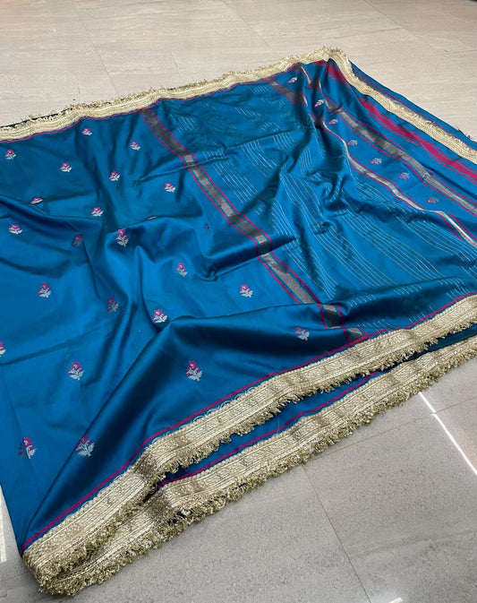 Katan Alfi Buti Saree with Lace Work