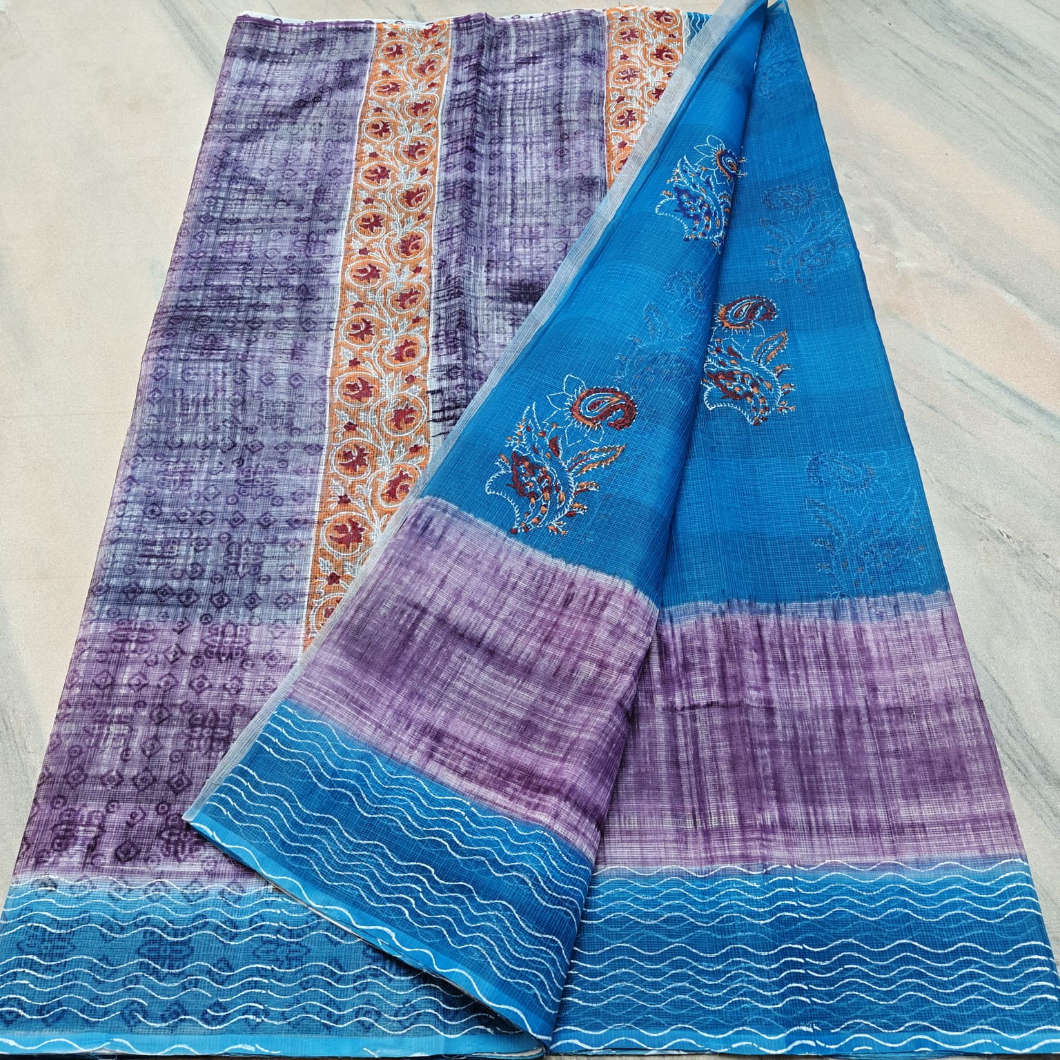 Kota Doria Hand Block Print Saree
