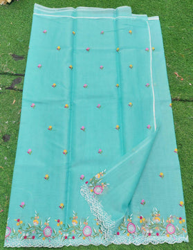 Kota Cotton Embroidery Cut & Lace Work Saree
