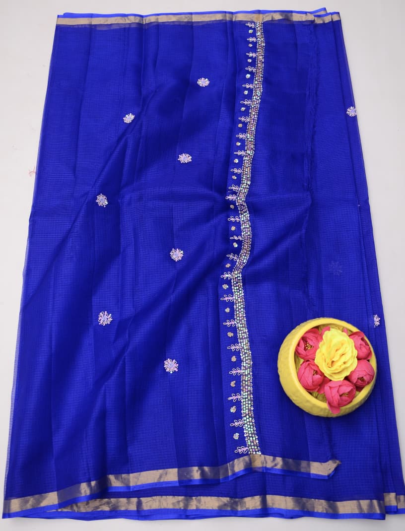 Pure Silk Kota Doria Hand Work Saree