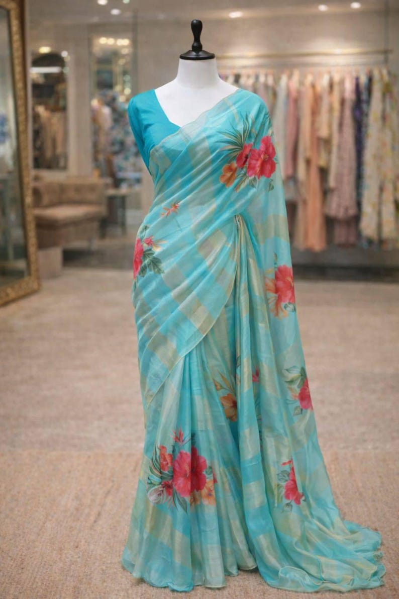 Tissue Crush & Organza Hand Brush Saree