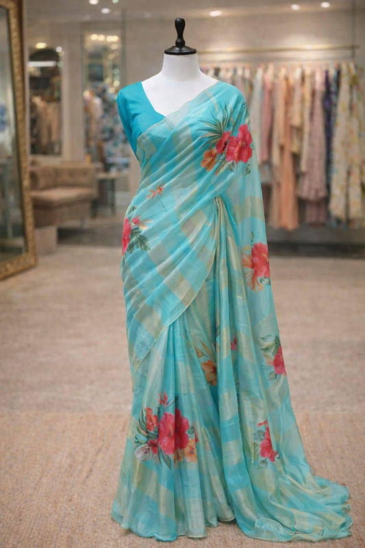 Tissue Crush & Organza Hand Brush Saree