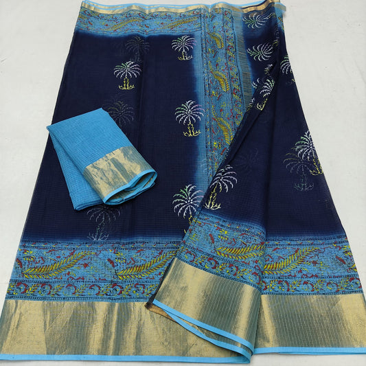 Kota Doria Hand Block Print Saree