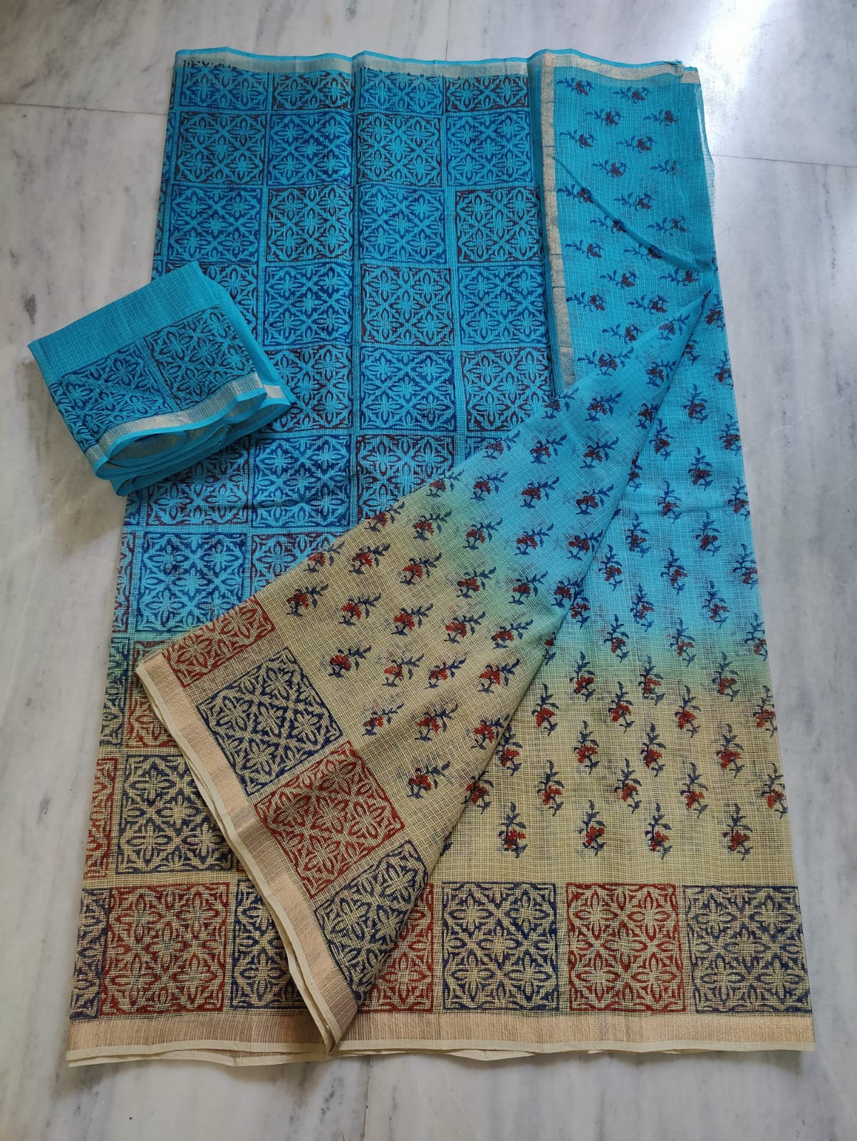 Kota Doria Hand Block Print Saree