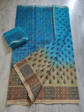 Kota Doria Hand Block Print Saree
