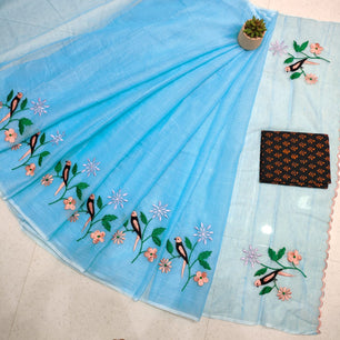 Kota Doria Saree with Embroidery
