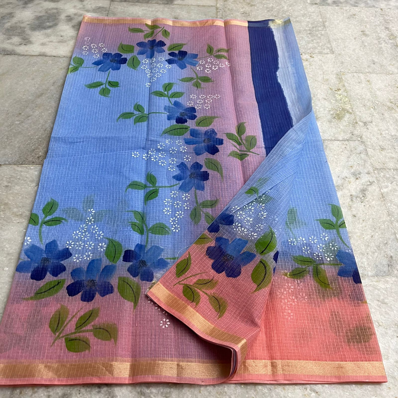 Kota Doria Hand Painted Saree