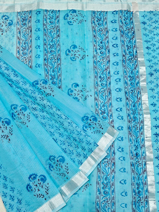 Kota Doria Soft Cotton Hand Block Printed Saree