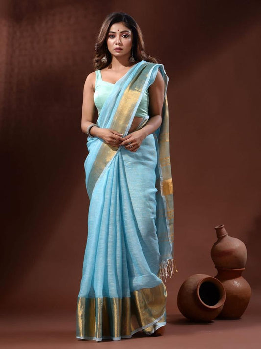 Linen Saree with Copper Zari Border