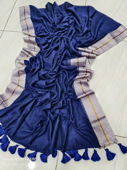 Contrast Border Mulmul Cotton Saree