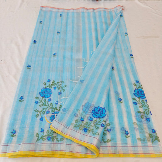 Kota Doria Mix Cotton Computerized Embroidery Saree