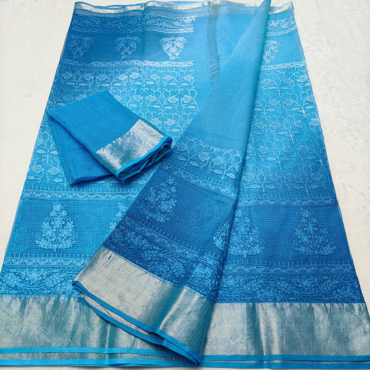 Kota Doria Chickenkari Embroidery Saree