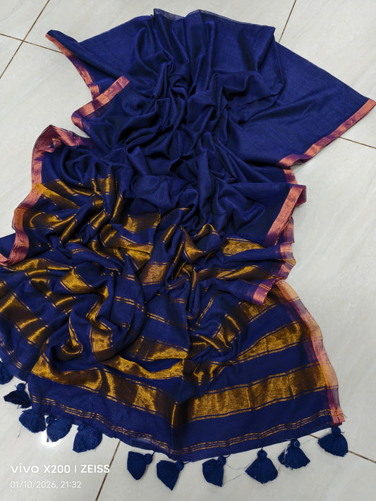 Zari Anchal Mulmul Cotton Saree