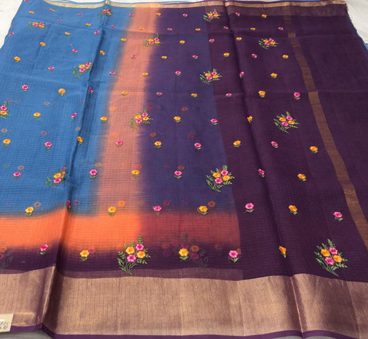Pure Kota Doria Cotton Embroidery Saree