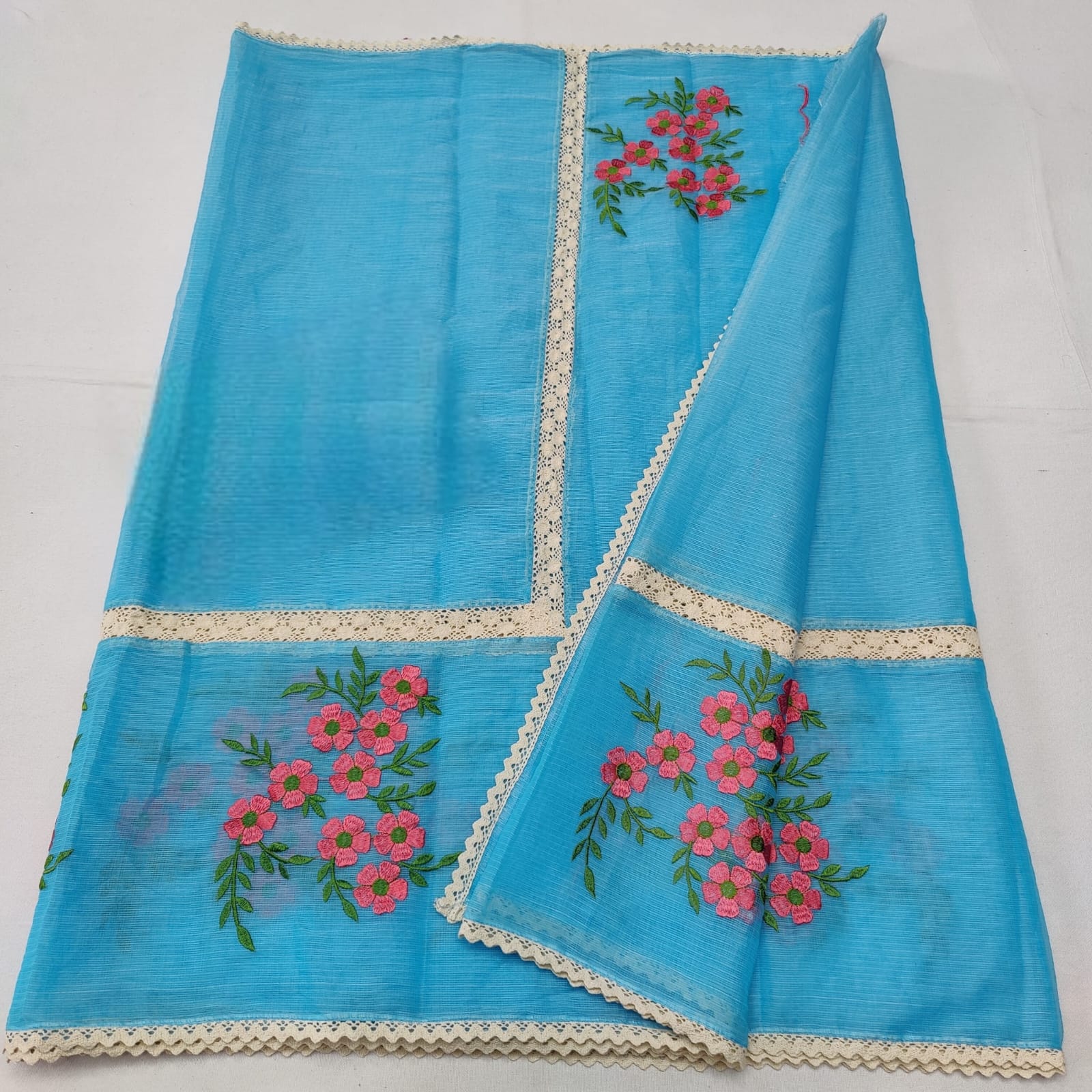 Kota Doria Crochet Lace Saree