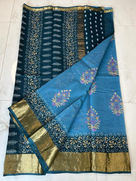 Kota Doria Pure Cotton Hand Block Printed Saree