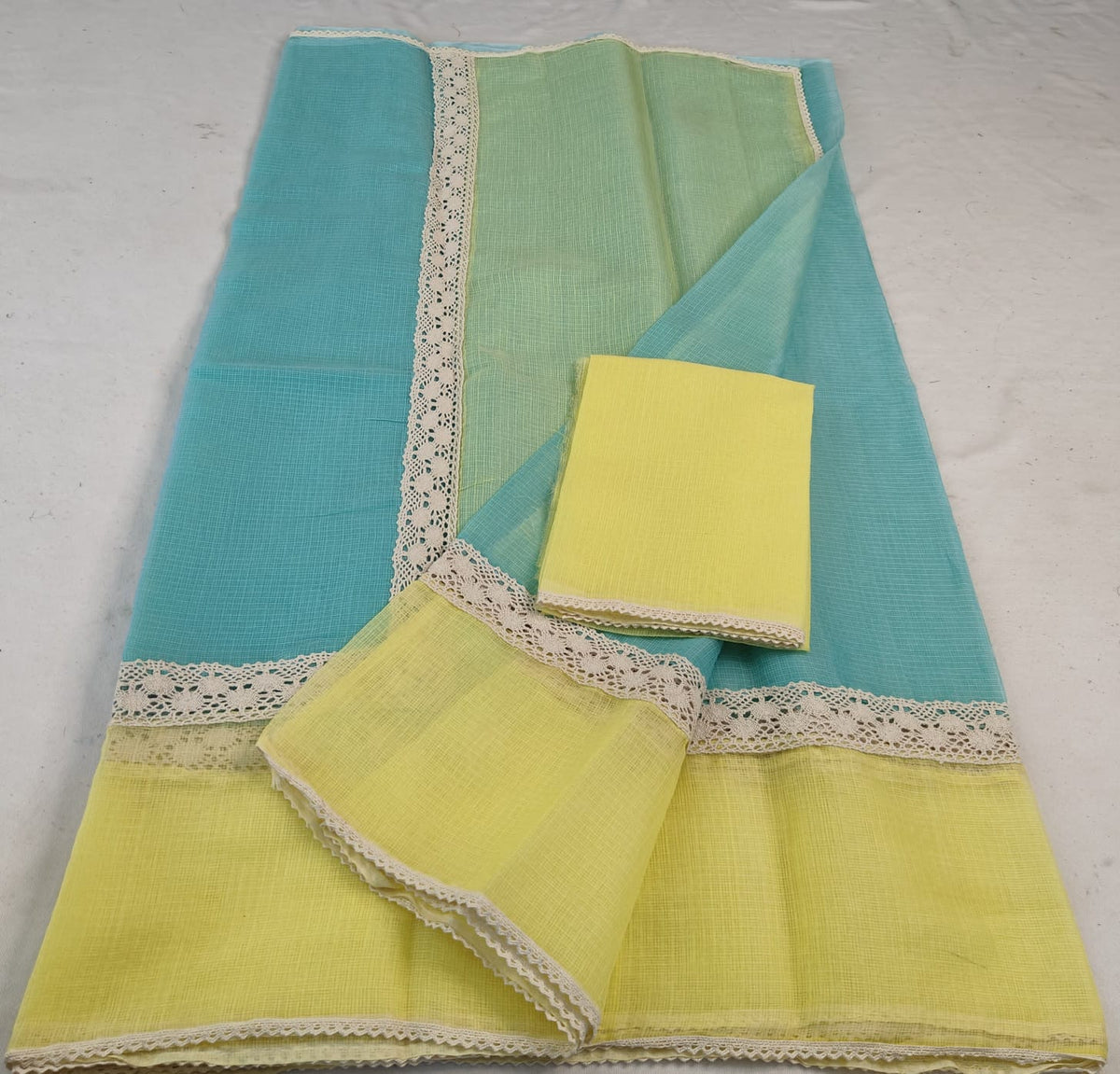 Kota Doria Mix Cotton Hand Lace Work Saree