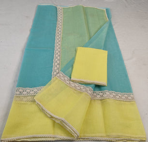 Kota Doria Mix Cotton Hand Lace Work Saree